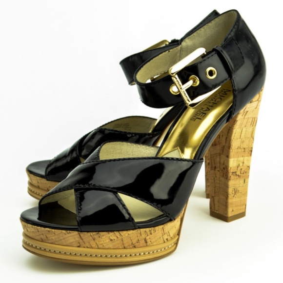 MICHAEL KORS Black Patent Ankle Strap Sandals - Picture 1 of 7